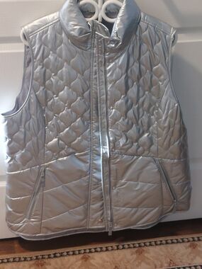 Talbots Metallic Silver Quilted Puffer Vest